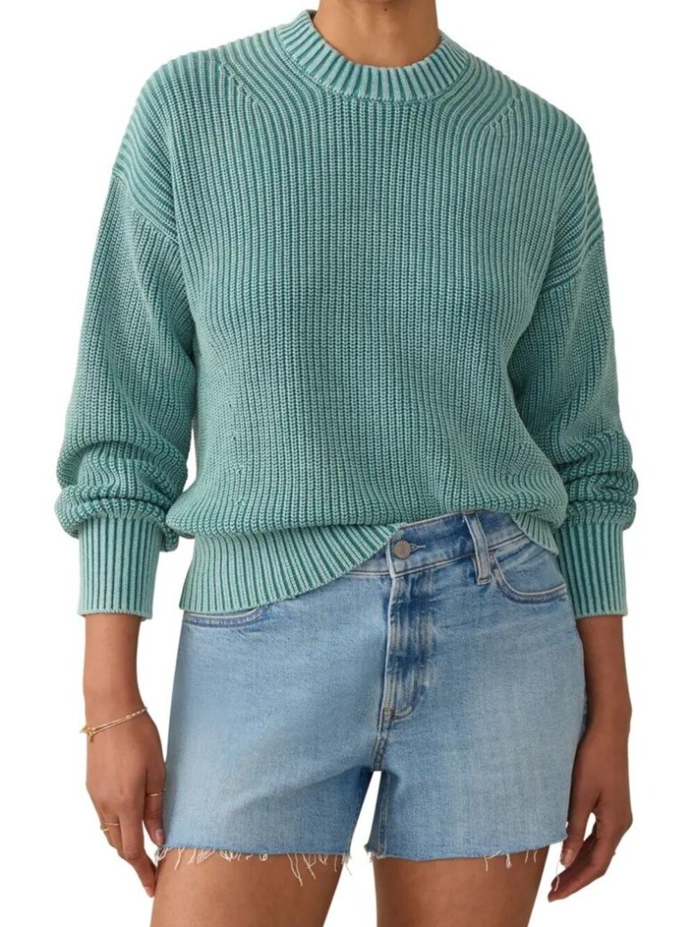 Faherty Sunwashed Organic Cotton Aquamarine Fisherman Sweater l